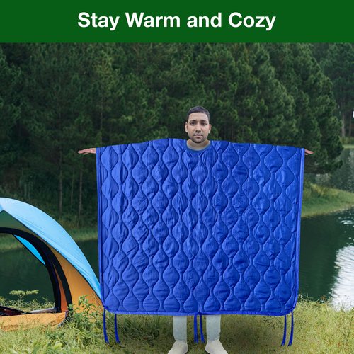 Wearable Blue Military Woobie Poncho Liner with Head Hole. Has Zippers That converts to Sleeping Bag. Water-Resistance, Ripstop Poncho Blanket with Drawstring Bag. Perfect for Outdoor Enthusiasts.