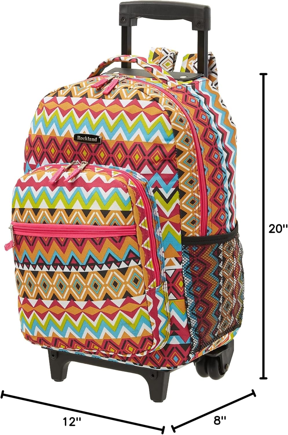 Rockland Double Handle Rolling Backpack, BLUELEOPARD, 17-Inch