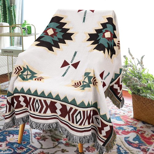 Samboo Mexican Blankets Western Home Decor, Native American Indian Woven Outdoor Throw Blanket for Couch, Bed, Camping, Soft Lightweight Durable, for Outdoor Picnic Beach, Machine Washable, 50"x60"