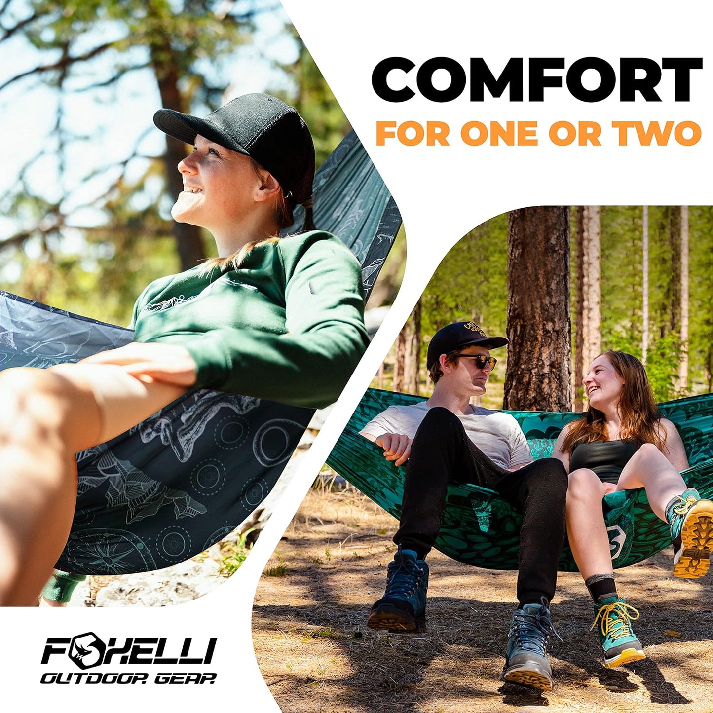 Foxelli Camping Hammock - Lightweight Portable Hammock, Easy Setup with Tree-Friendly Ropes & Steel Carabiners, Heavy Duty Parachute Nylon for Indoors and Outdoors