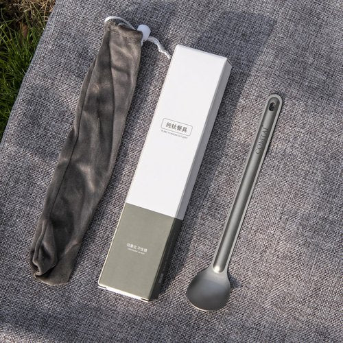 COMTAI Ultra-Light Titanium Long Handle Spoon, 8.5 Inches Eco-Friendly Space-SavingCamping Hiking Picnic Utensil