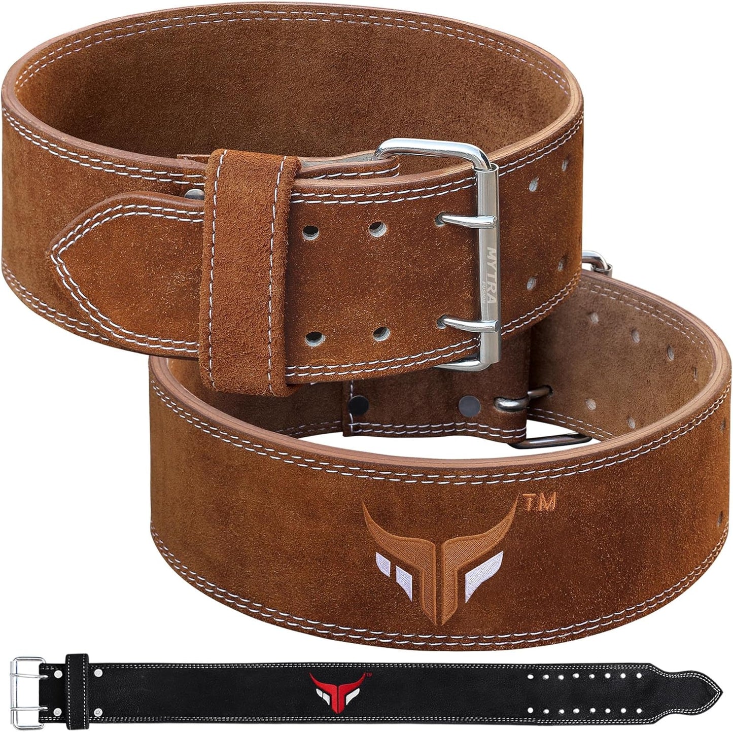 Mytra Fusion Weight Lifting Belt Double Prong Buckle Power Lifting Belt Leather Weightlifting Belt for Training Gym Workout