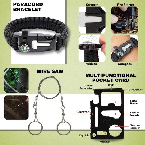 Teakwood Survival Gear - Survival Kit with Storage Case, 28 Pieces, Tactical Equipment for Camping, Backpacking, Adventures and More, Gift for Man, Dad, Husband