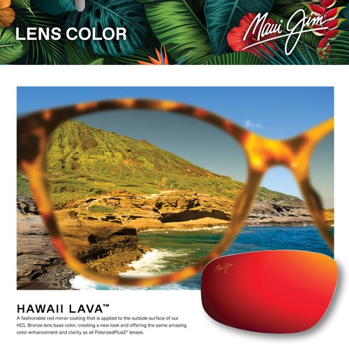 Maui Jim Kupale Rectangle Sunglasses, Shiny Dark Havana/Hawaii Lava Polarized, Large