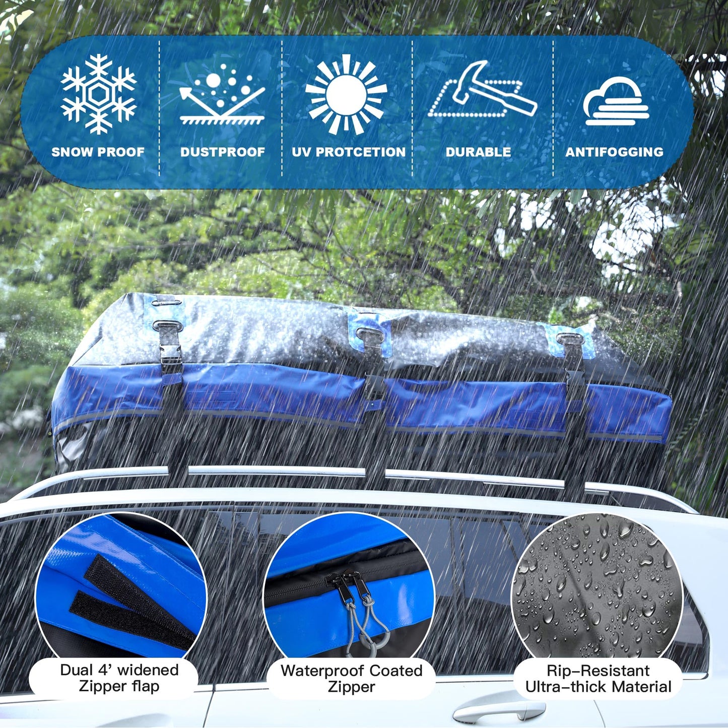 40 Cubic Feet Rooftop Cargo Carrier Bag, Waterproof Soft-Shell Car Roof Bag for All Vehicles SUV with/Without Rack, Car Top Luggage Storage Bag, Blue