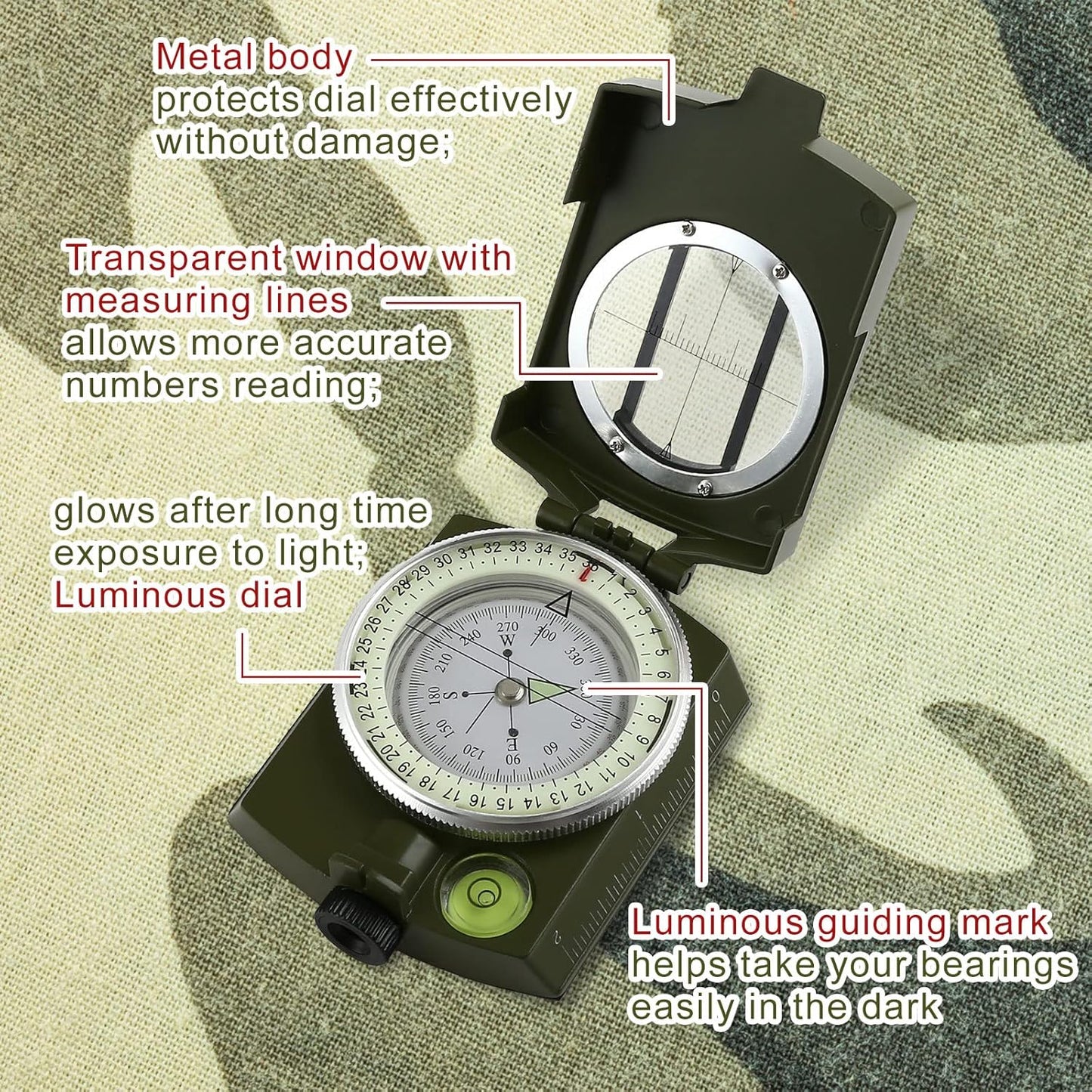 Military Lensatic Sighting Compass - Waterproof & Durable for Outdoor Adventures