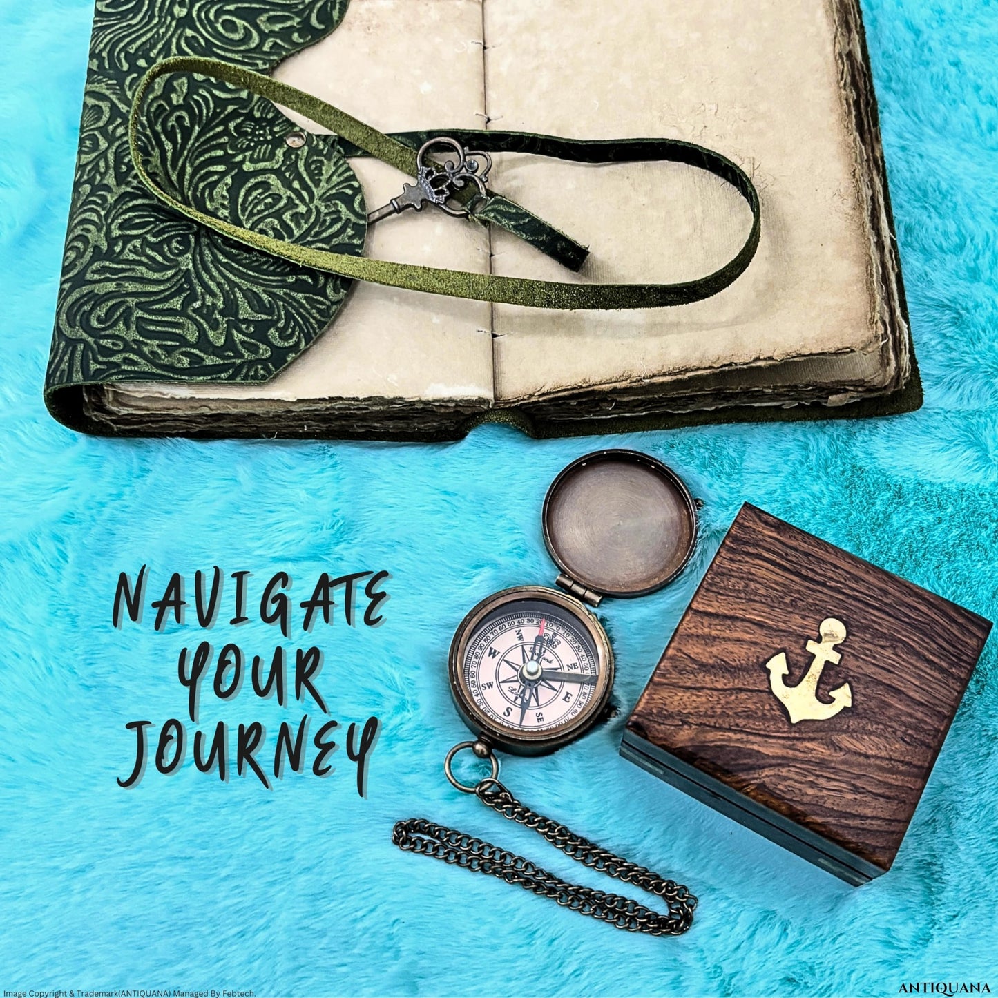 ANTIQUANA Authentic Antique Compass Presented in Artisan Wooden Box - A Treasure for Adventurers Navigate with Heritage and Class, 2 inch