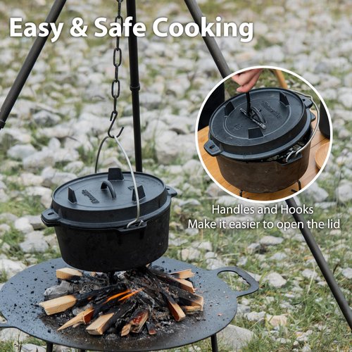 Naturehike Dutch Oven Pot with Lid-4.76 Qt Pre-Seasoned Cast Iron Dutch Oven with Storage Bag-Dual Handles-Lid Doubles as Cast Iron Grill Pan, Use in the Oven, on the Stove & Grill, over the Campfire