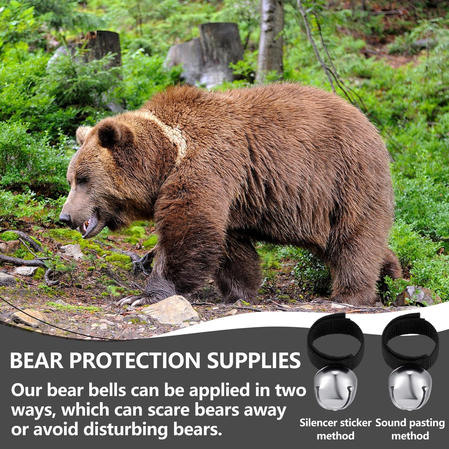 Gemscream 4 Sets Bear Bells with Whistle for Hiker, Loud Bear Bell with Magnetic Silencer and Emergency Whistle, Ideal for Hiking, Outdoor Camping, Survival, Biking, Fishing, Climbing