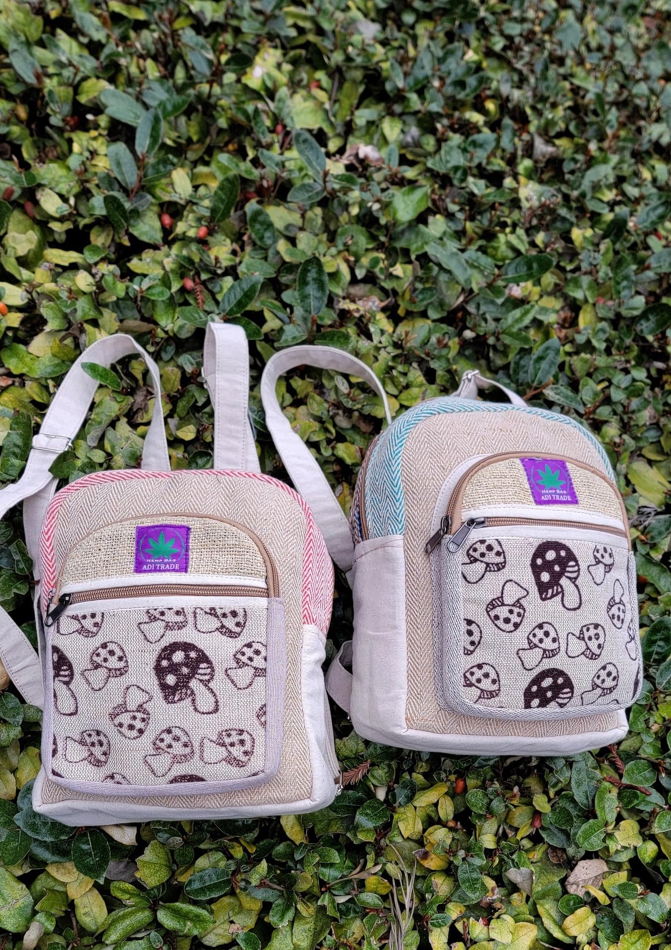 Generic RARA Natural Handmade MINI Hemp backpack, eco-friendly stylish unisex casual backpack Hiking, Travelling and Walking (Mushroom red)