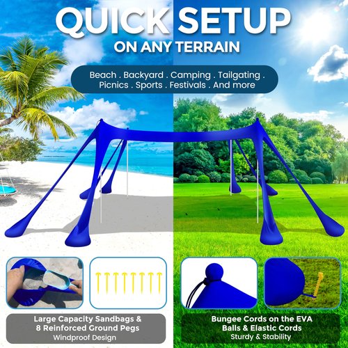 VIONMI Beach Canopy Beach Tent Pop Up Shade 10x10ft Sun Shelter UPF50+ with 8 Sandbags-2 Sand Shovel-4 Aluminum Poles-Ground Pegs-Portable Carrying Bag for Outdoor Family Camping Fishing Yard Picnic