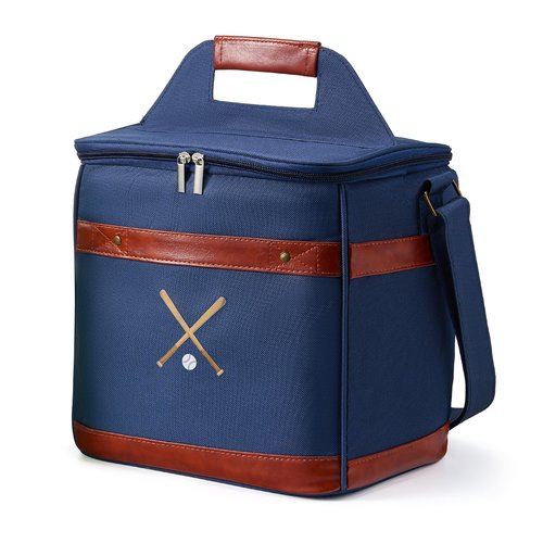Premium Insulated Cooler, Baseball Soft-Sided Bag - Lunch, Beer & Drink Carrier for Tailgating, Game Day, Golf & Outdoor Sports - Holds 12 Bottles, 18 Cans - Leather Accents, Shoulder Strap (15L)