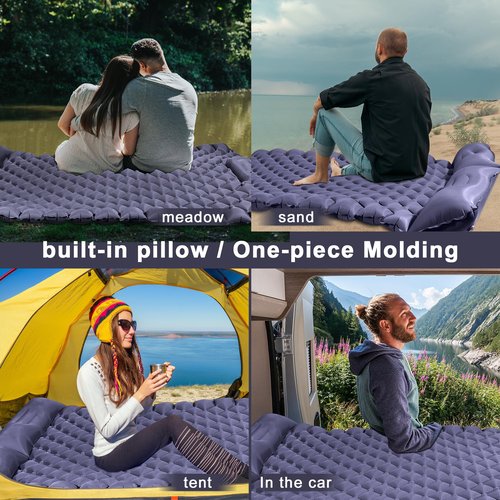 Chasyatzi Double Camping Pads for Sleeping, Ultralight Floor Mattresses for Sleeping with Built-in Pillow Foot Pump, Mattress Foldable for Tent, Backpacking, Hiking, Car Traveling, Navy Blue
