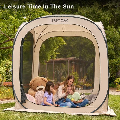 EAST OAK Screen House Tent Pop-Up, Portable Screen Room Canopy Instant Screen Tent 6 x 6 FT with Carry Bag for Patio, Backyard, Deck & Outdoor Activities, Dark Pink