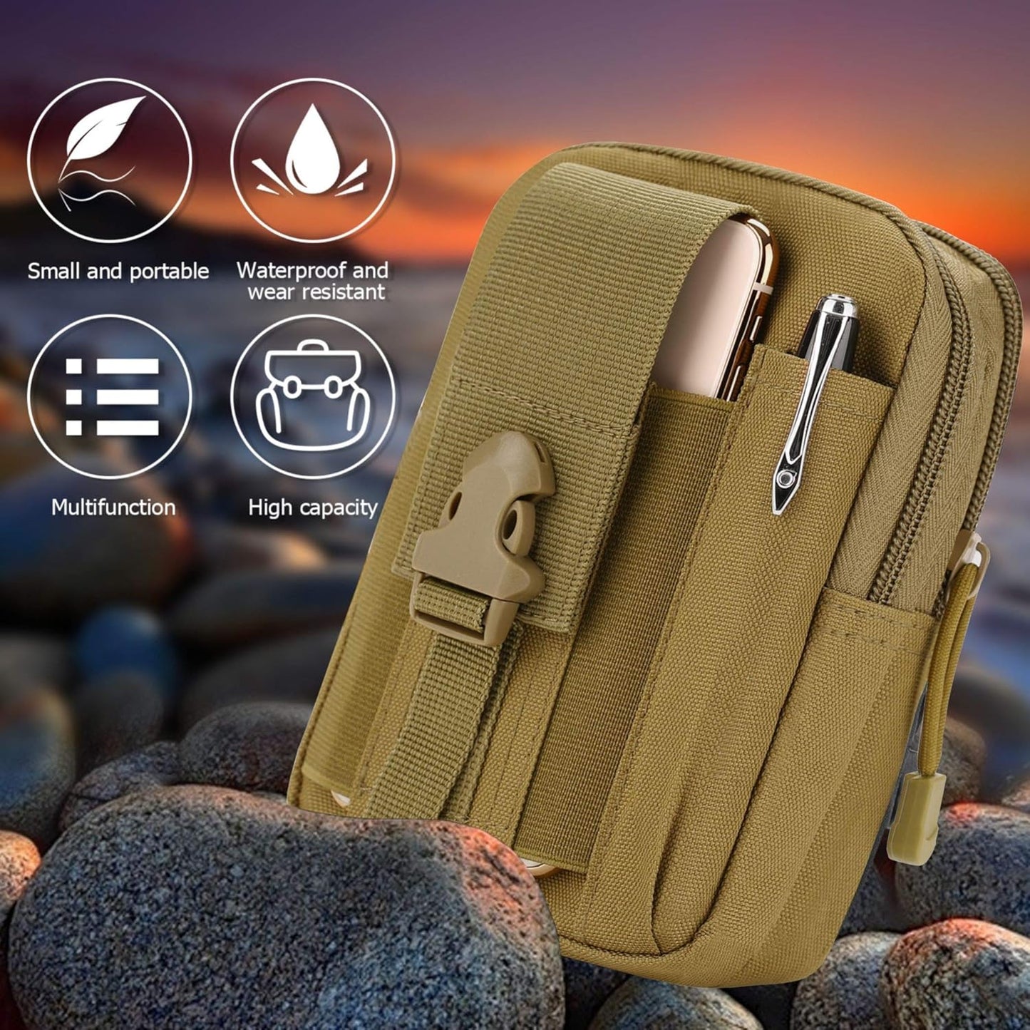 Tactical Waist Pouch EDC Molle Waist Bag Belt Phone Pouch Holster Purse Carrying Pouch for Smartphone, Tools