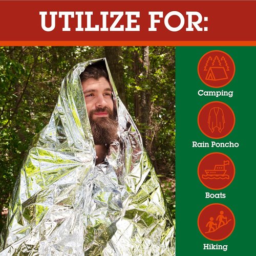 Emergency Mylar Blanket 4 Pack- 7' x 4' 1/3" Thermal Weatherproof Survival Gear- Durable Tearproof Prepper Supplies