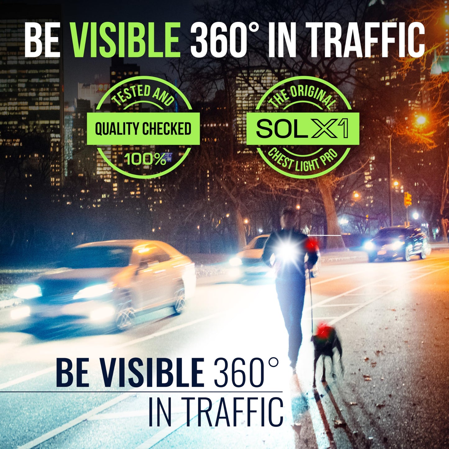 AVANTO Chest Light and LED Dog Walking Set - Night Safety for Dogs, Bikes, Strollers, Running - Reflective Gear, Clip-on Light & Bicycle Safety