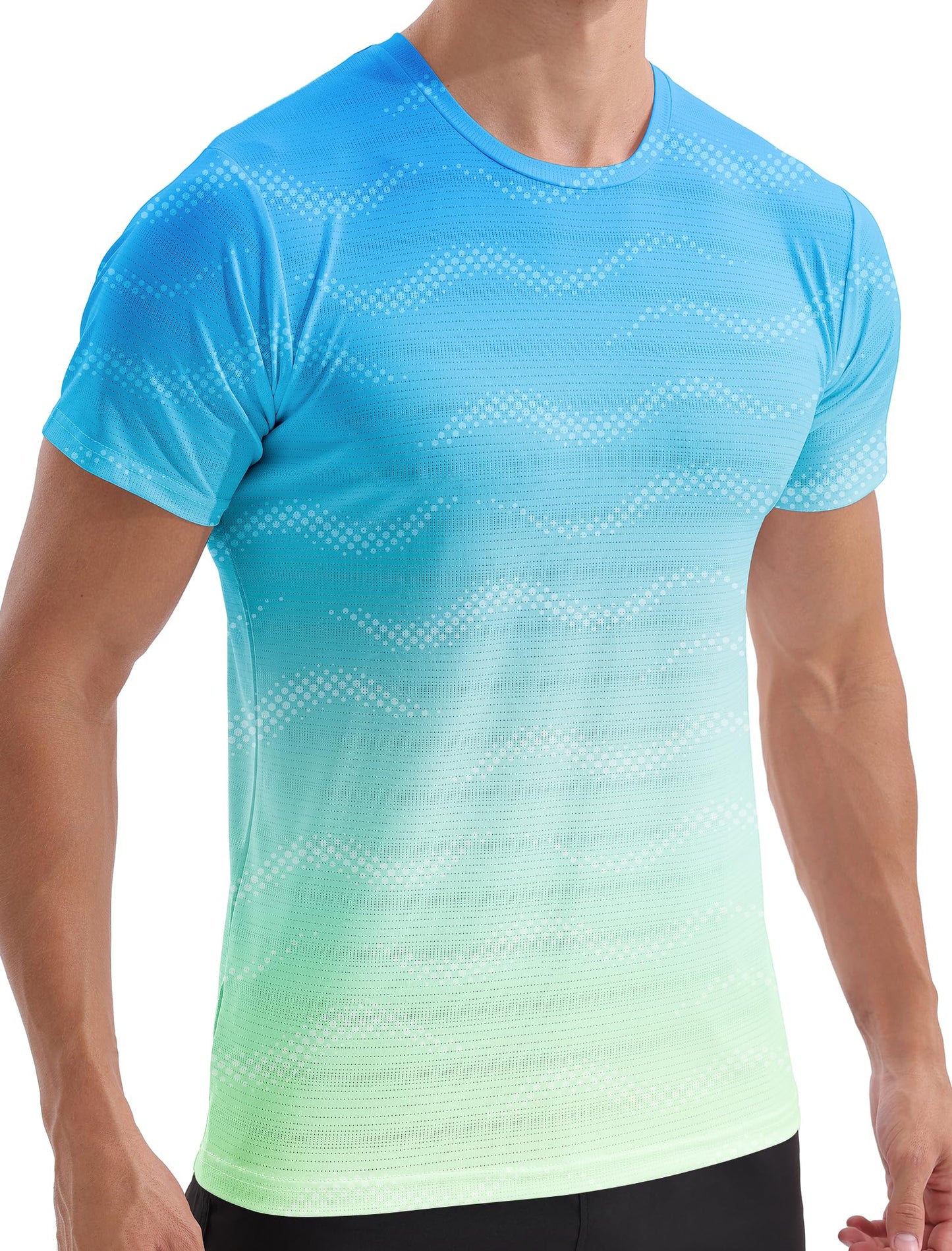 APTRO Men's Dry Fit Workout Shirts Quick Dry Gym T Shirts for Men Athletic Running Training Top Tee Moisture Wicking Lightweight Activewear - Light Blue-Green - L