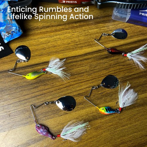 Pristis 4 pcs Spinnerbait Fishing Lures, Spoon Rig Lures, Blade Spinner Baits with Treble Hook, Slow Sinking Swimbait Metal Jig Kit for Freshwater Saltwater Smallmouth & Spotted Bass Trout Crappie