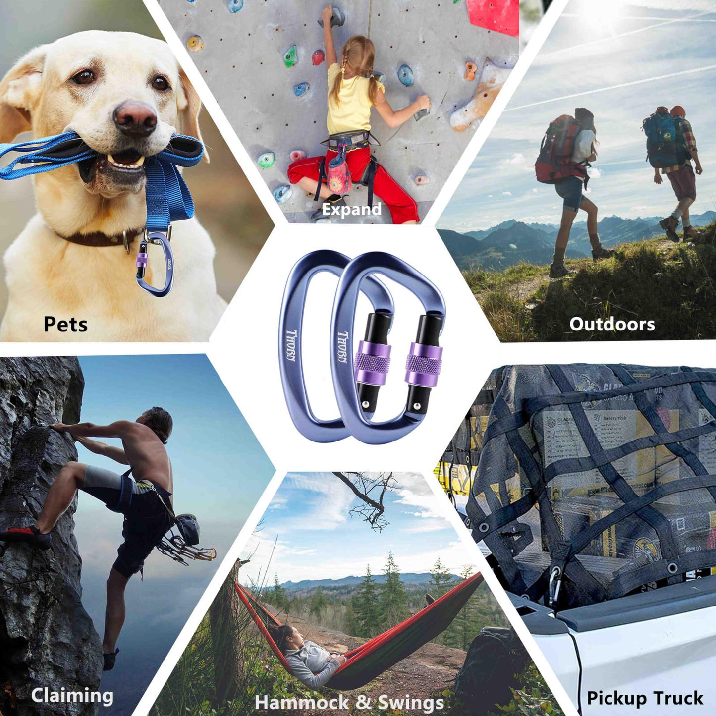 Climbing Locking Carabiner Clip Rappelling - Thorn 25KN Heavy Duty Large Screwgate Carabiners Clips for Rock Climbing,Mountaineer,Hammock,Camping,Gym,Blue Grey Pack of 2