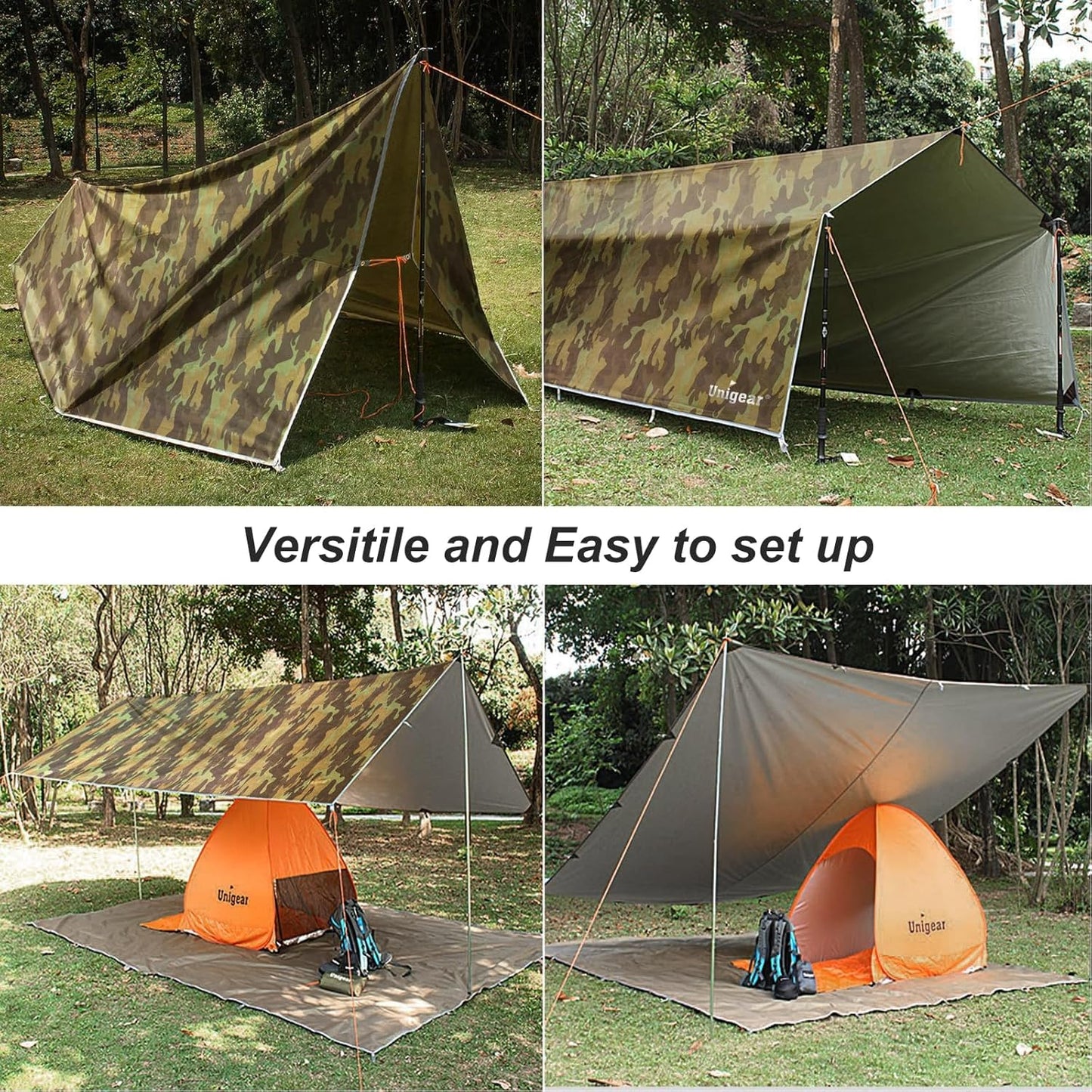 Unigear Hammock Rain Fly, 16.4/14.4/13/10ft Camping Tarp, UV Protection & Waterproof & Lightweight for Camping, Backpacking and Outdoor Adventure (Brown,10 * 10ft)