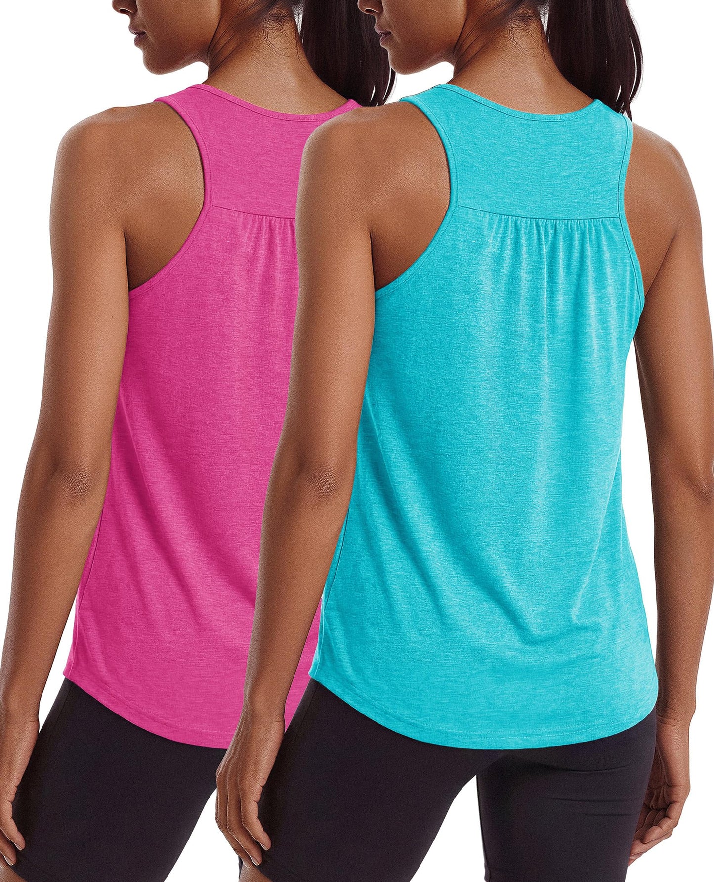 PINSPARK Sleeveless Workout Tops for Women Racerback Tank Top Lightweight Yoga Shirt Scoop Neck Running Activewear,Hot Pink/Turquoise S