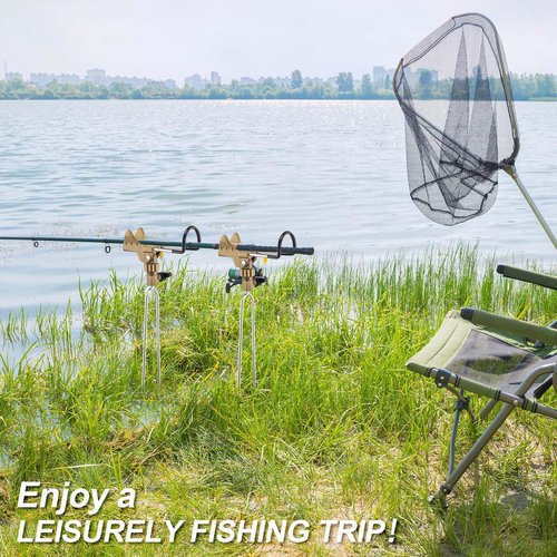 Libima 4 Pieces Fishing Rod Holders for Bank Fishing Upgraded Stainless Steel Fishing Pole Holders 360 Degree Adjustable Fishing Rod Stand for Men Father Beach Fishing Equipment Birthday Gift (Gold)