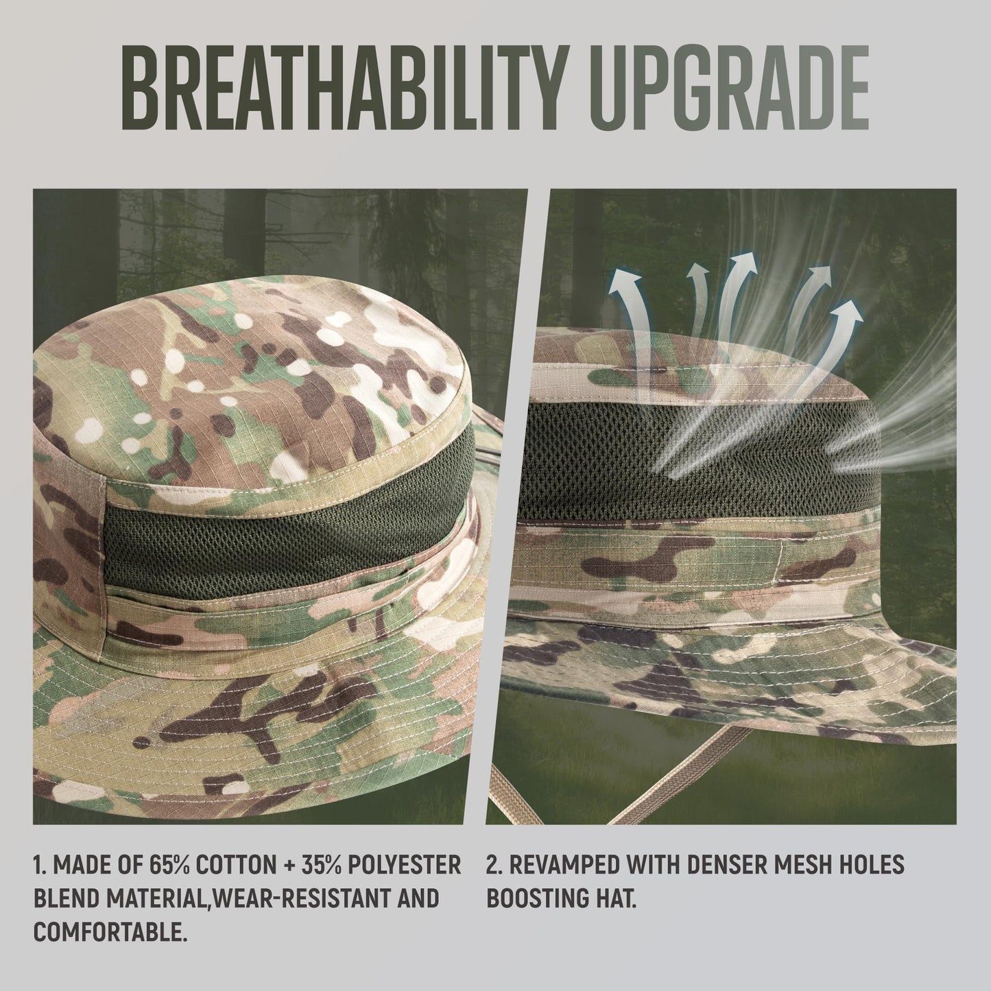 GLORYFIRE 2024 Update Boonie Hat Military Tactical Boonie Hats for Men Women Hunting Fishing Outdoor with Breathable Mesh Hole Camo