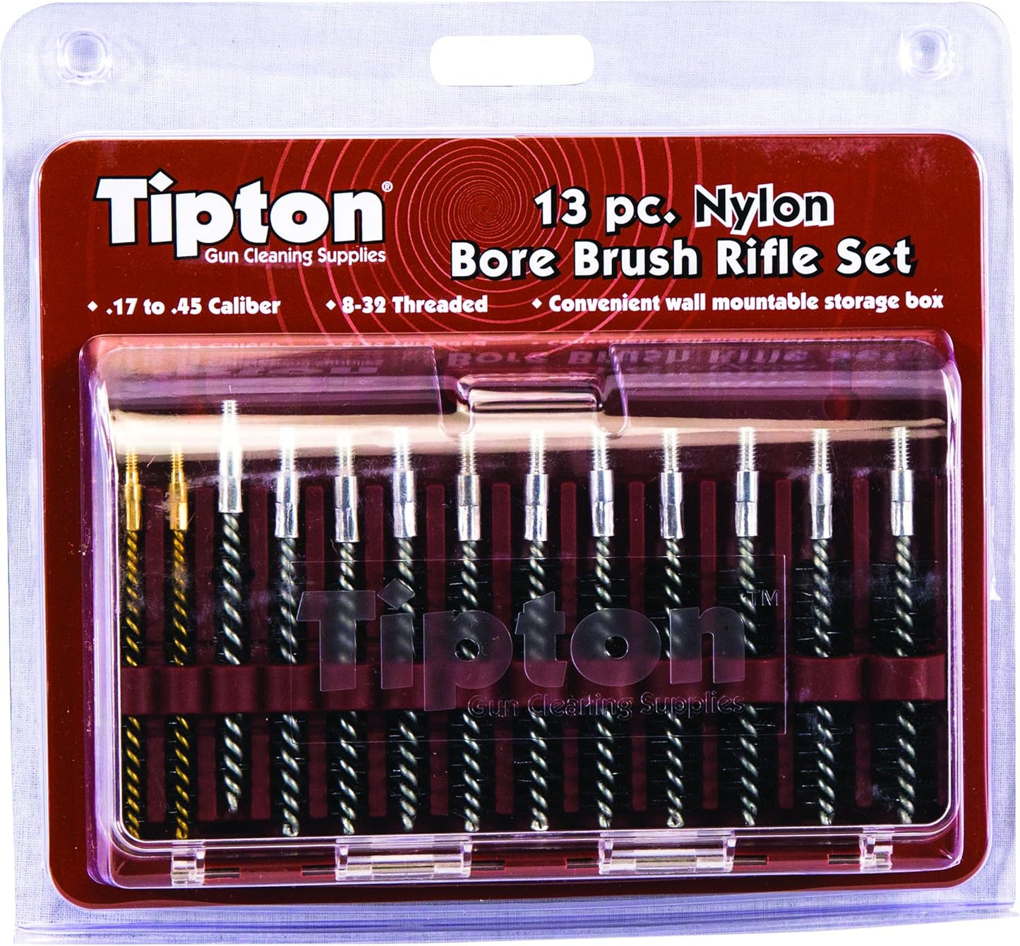 Tipton Nylon Bore Brush 13 Piece Set with Molded Hinge-top Storage Box for Gun Cleaning and Maintenance