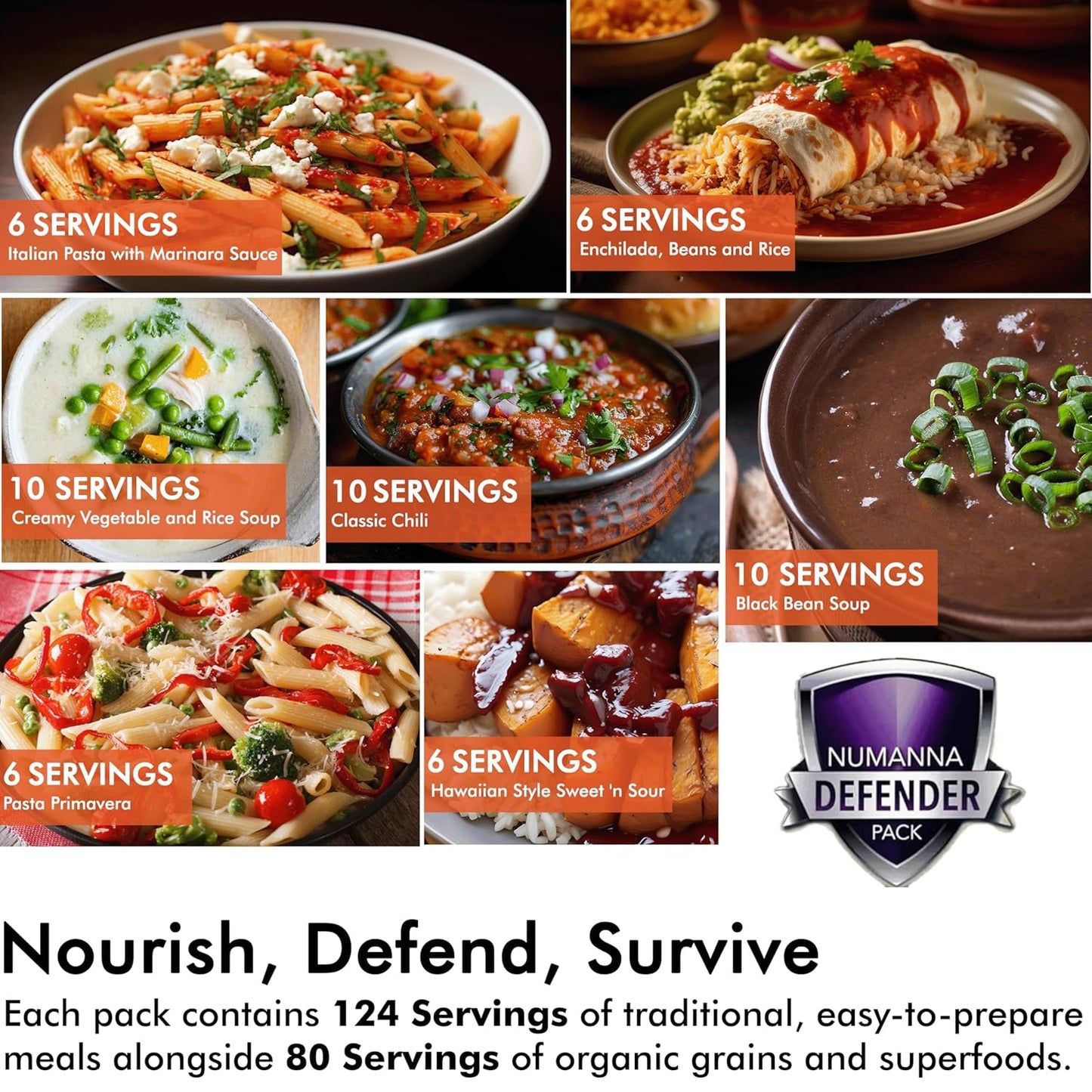 Numanna Defender Nutritive Pack Bucket 204 Servings | 1-Month Emergency Food Supply | GMO-Free, Non-Perishable Meals with Organic Grains & Superfoods | Easy to Prepare | Camping & Daily Use Pack of 1