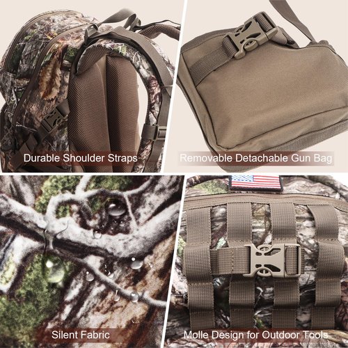 MoiShow Hunting Backpack, Camo Hunting Backpacks & duffle Bags, Water-resistant Long-Lasting Large Capacity Bow Backpack Hunting Pack For Hunting Gear Accessories (Treasures of the Trees)