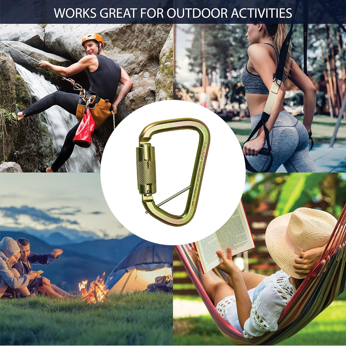 Fusion Climb Tacoma Steel High Strength Auto Lock Modified D-Shaped Steel Carabiner, Steel Clip