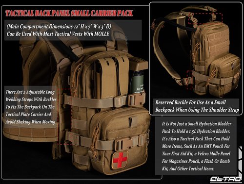 CLTAC Small Tactical Backpack MOLLE Hydration Pack Outdoor Water Bladder Carrier Pack for Vest with IFAK Med Pouch and 1.5L Bladder