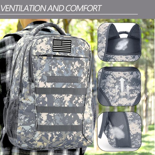 gulimirror Camo Backpack 40L Military Elementary Middle School Boys Backpack Molle with USB Charging Port & Flag Patch