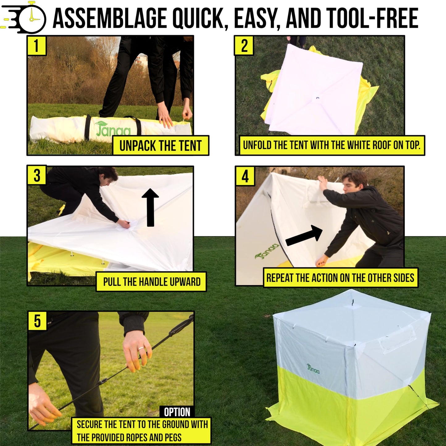 JAX3 | Professional Work Tent | Pop Up | UV50+| 6,2x6,2x7,05 Ft | Instant Quick and Easy Tool-Free Setup | Waterproof | Slicing, Commercial Tent, Fiber Optic for Heavy-Duty Use