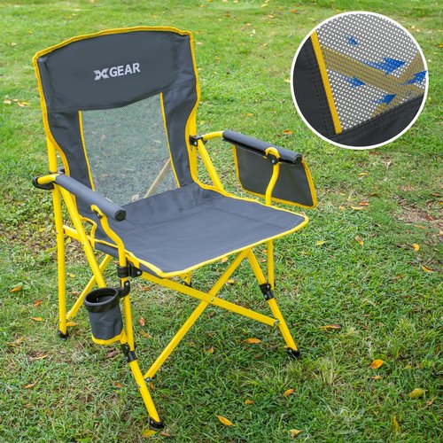 Camping Chair for Adults 350 LBS Support Camp Chair 2PCS with Breathable Mesh Back Fabric with Arm Rest Cup Holder and Portable Carrying Bag
