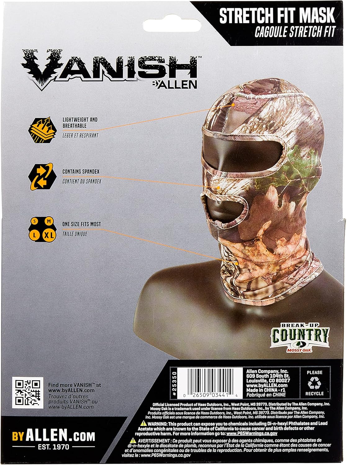 Allen Company Vanish Stretch Fit Camouflage Balaclava, Camo Hunting Face Cover