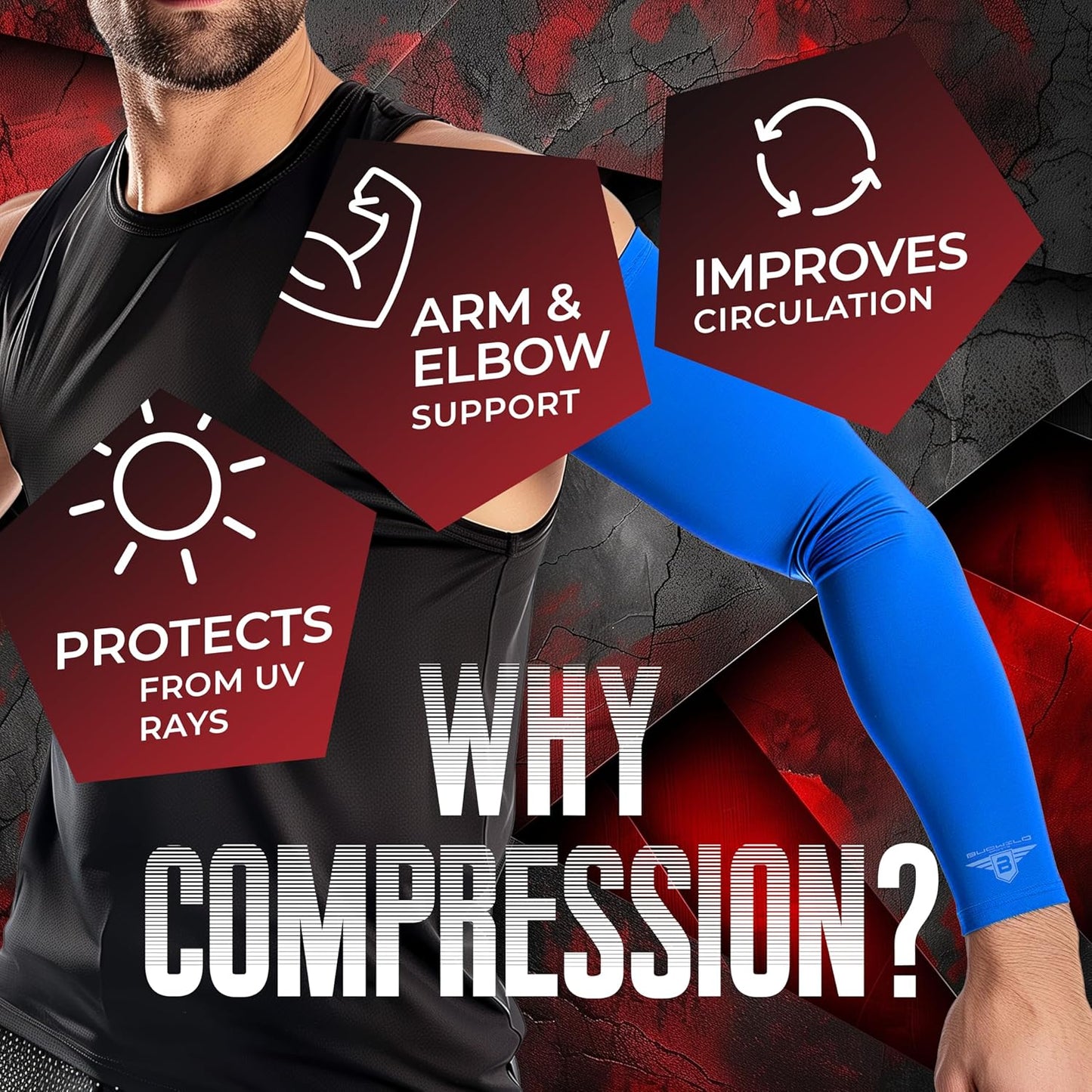 Solid Color Compression Arm Sleeves by Bucwild Sports Youth & Adult (1 Pair)