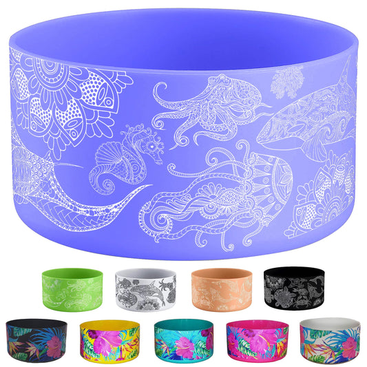 Hydro Heel Protective Silicone Bottom Sleeve, 12oz-40oz. Fits All Vacuum Insulated Stainless Steel Water Bottles, Anti-Slip, Anti-Scratch, Rubber Flex Skin Cover (32-40oz, Purple Ocean Mandala)