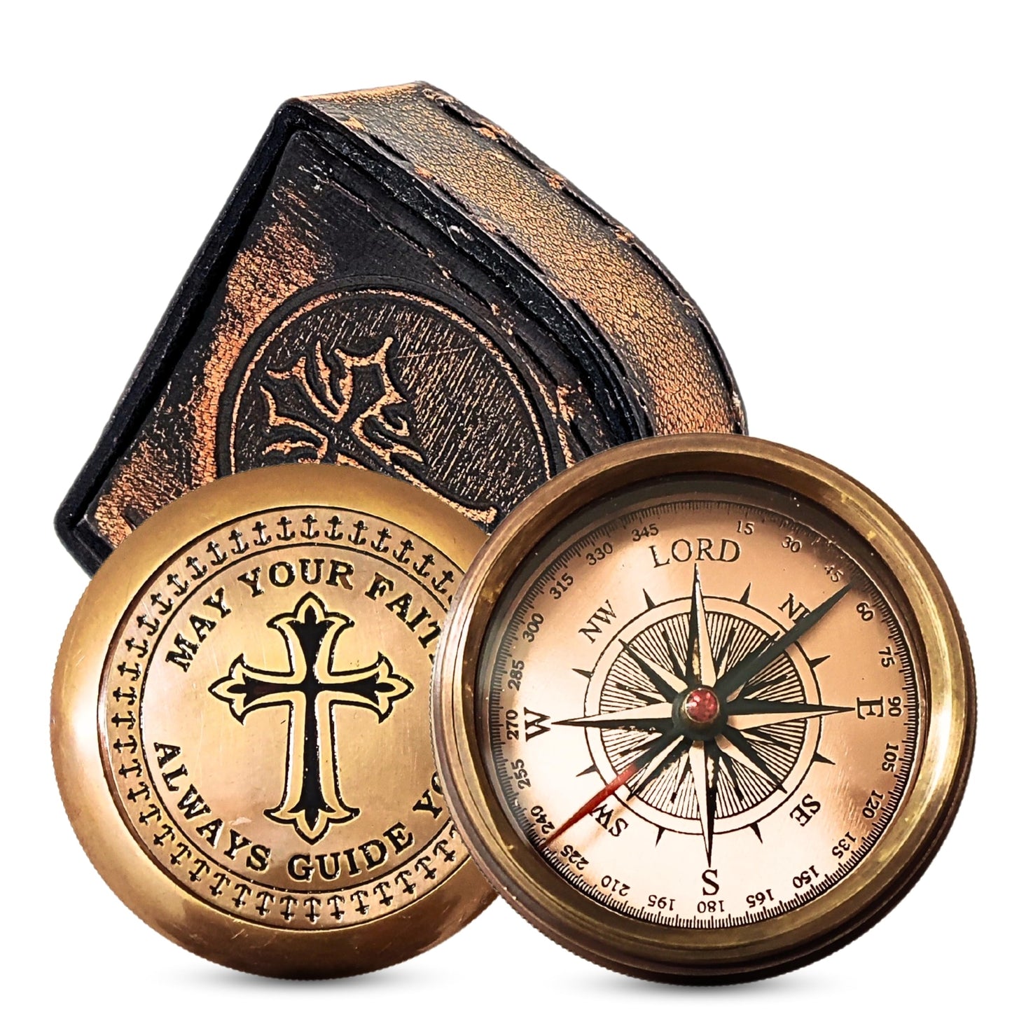 Trust in The Lord with All Your Heart - Proverbs 3:5-6 Quote Engraved Compass with Wooden Box or Leather case, Greeting Card, Gift Compass, Graduation Day Gifts 2025 for Women Men Boys Girls