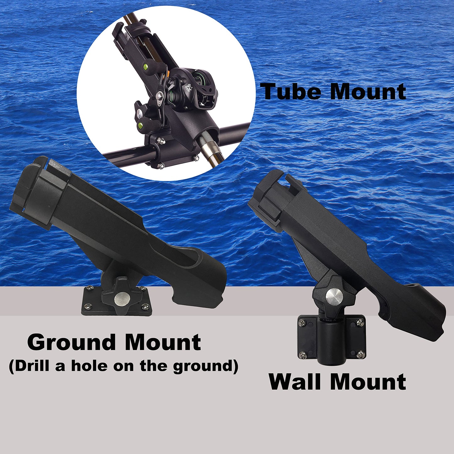 HiUmi Adjustable Black Fishing Rod Holder for Boat Kayak Swivel Side Mount Kits Tackle (RH40-4Pack)