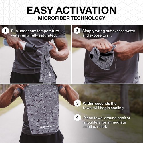 COLD FACTOR Instant Cooling Hoodie Towel (Gray Camo) | Advanced Chemical-Free Evaporative Cooling Technology | UPF 50+ & Reflective Safety | Moisture Wicking |2+ Hours of Cooling