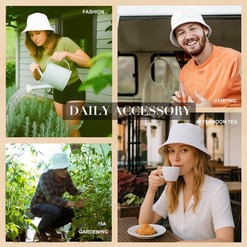 PODALOA 12 Pieces Bucket Hat Solid Color Summer Fishing Hats for Women Men Boys Girls UPF 50+(White)