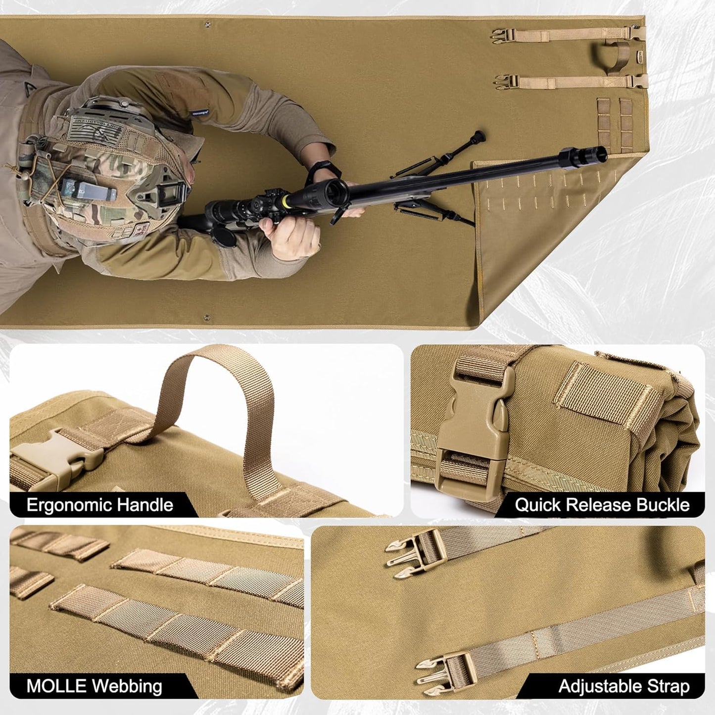 OneTigris Shooting Mat - Roll-up Shooting Mat Prone Shooter Mats Tactical Shooting Blanket Mat for Range Shooting Hunting (Non-Padded - Brown)