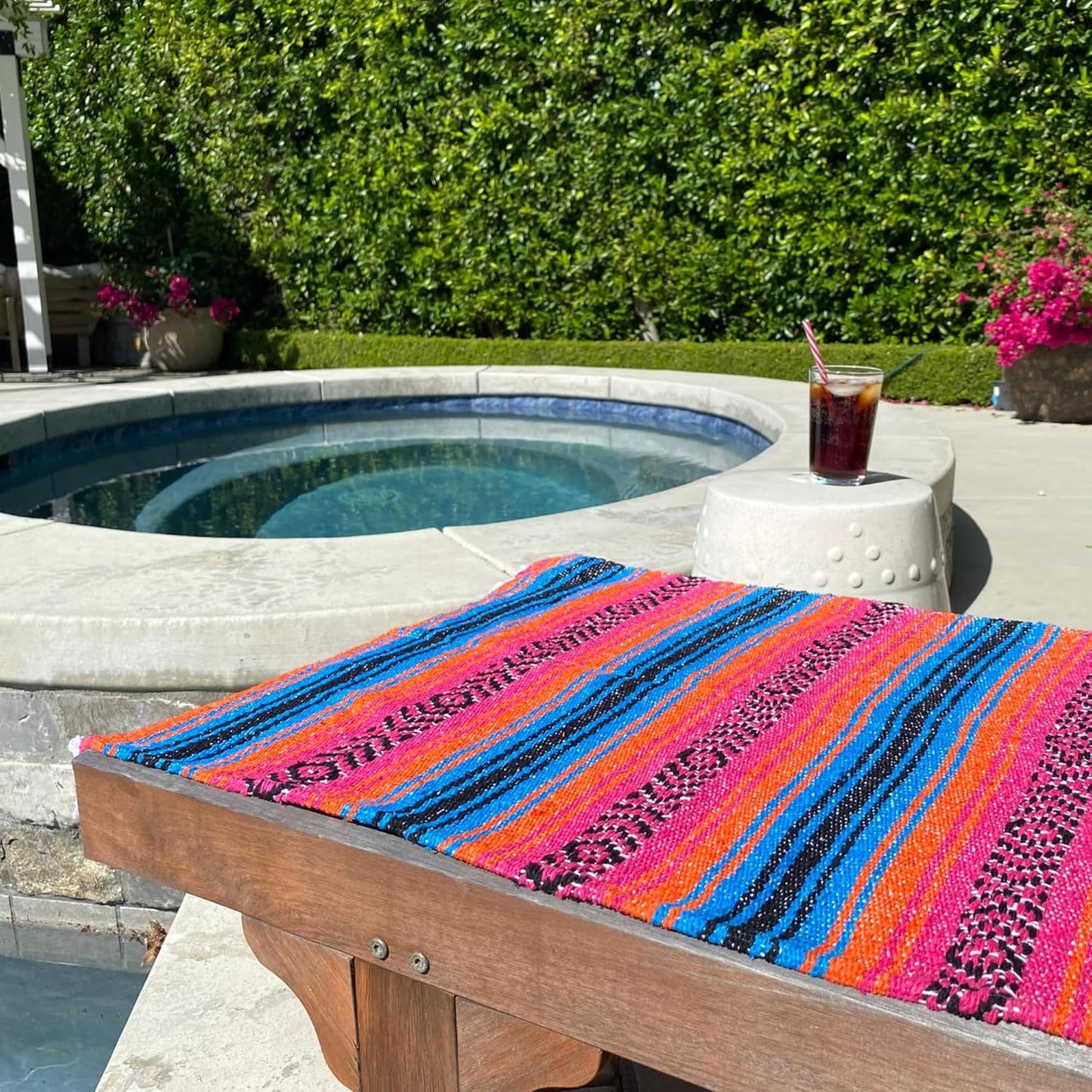 Authentic Del Mex Large Mexican Blanket - Woven Falsa Throw (70"x50") for Beach, Yoga & Outdoor Decor - Pink/Tan