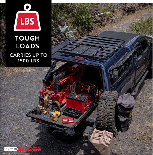 Bedslide 1500 Contractor Sliding Truck Bed Organizer, 75 x 48-Inch, Capacity 1500 lbs., Truck Bed Storage Tray, Silver