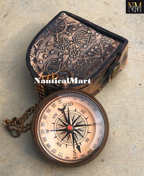 NauticalMart Brass Compass - God My Lord Guide Me, Personalized Gift for Confirmation, Baptism, Birthday, Graduation, Religious Gifts - Needle Lift Mechanism