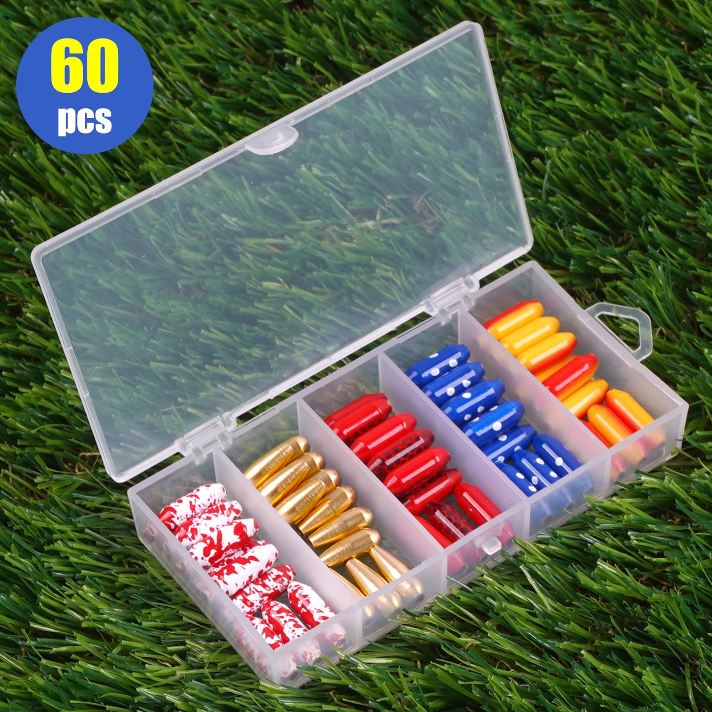 Fishing Lure Bodies Kit, 60PCS Sinker Weights Brass Painted Spinner Body Beads Bullet Slip Sinker DIY Inline Bait Making Supplies Parts