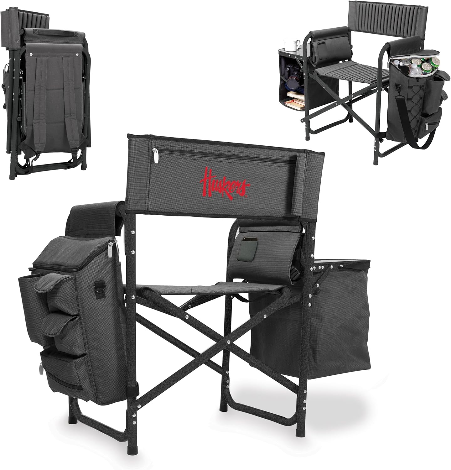 PICNIC TIME NCAA Nebraska Cornhuskers Fusion Camping Chair with Side Table and Soft Cooler - Beach Chair for Adults - Lawn Chair