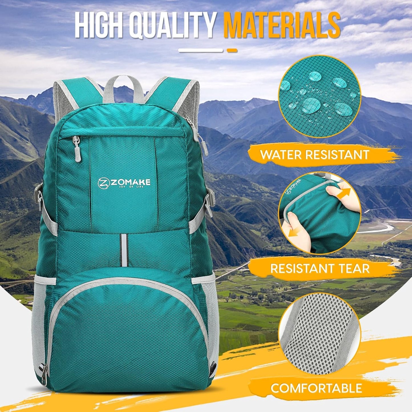 ZOMAKE Lightweight Packable Backpack 35L, Light Foldable Backpacks Water Resistant Collapsible Hiking Bag, Compact Folding Day Pack for Travel Camping(Black)